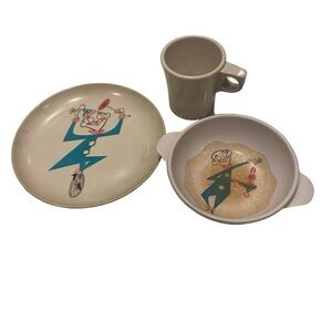 "Oopsi The Clown" (melamine) manufactured by Brookpark, 1957 Plate & Bowl Set